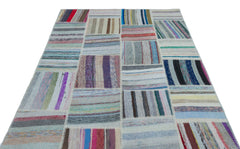 Teselya 25504 Beige Striped Wool Handmade Area Rug 5'3" x 7'4"