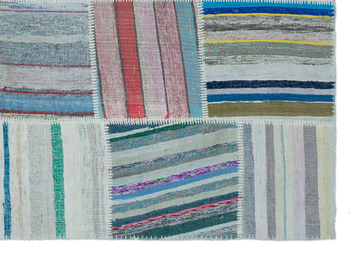 Teselya 25504 Beige Striped Wool Handmade Area Rug 5'3" x 7'4"