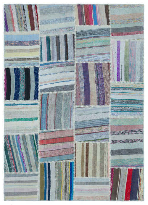 Teselya 25504 Beige Striped Wool Handmade Area Rug 5'3" x 7'4"