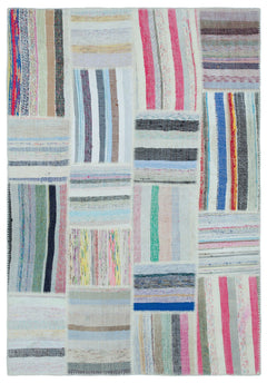 Teselya 25506 Beige Striped Wool Handmade Area Rug 5'3" x 7'4"