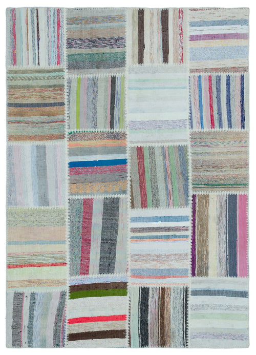 Teselya 25508 Patchwork Striped Wool Handmade Area Rug 5'3" x 7'3"