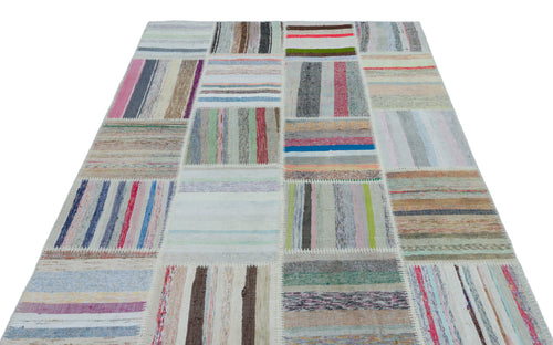 Teselya 25508 Patchwork Striped Wool Handmade Area Rug 5'3" x 7'3"
