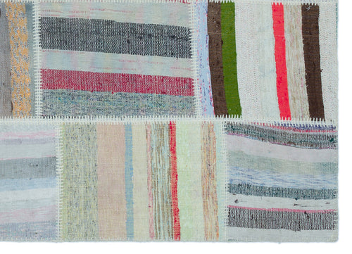 Teselya 25508 Patchwork Striped Wool Handmade Area Rug 5'3" x 7'3"