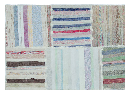 Teselya 25508 Patchwork Striped Wool Handmade Area Rug 5'3" x 7'3"