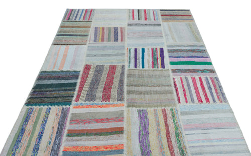 Teselya 25509 Beige Striped Wool Handmade Area Rug 5'2" x 7'3"