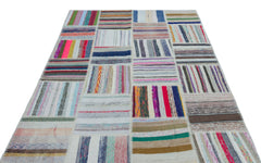 Teselya 25511 Patchwork Striped Wool Handmade Area Rug 5'3" x 7'4"