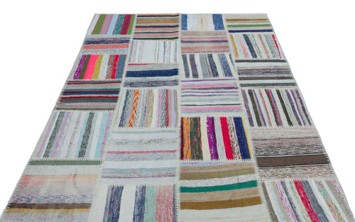 Teselya 25511 Patchwork Striped Wool Handmade Area Rug 5'3" x 7'4"