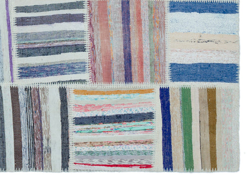 Teselya 25511 Patchwork Striped Wool Handmade Area Rug 5'3" x 7'4"