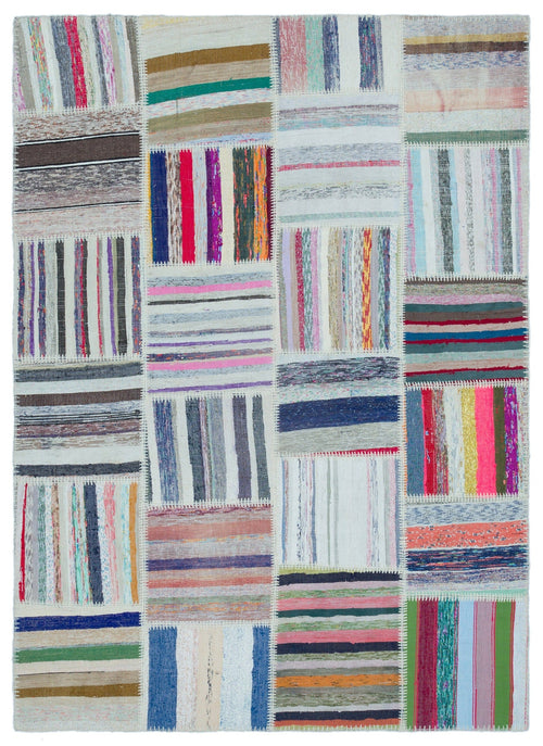 Teselya 25511 Patchwork Striped Wool Handmade Area Rug 5'3" x 7'4"