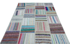 Teselya 25512 Beige Striped Wool Handmade Area Rug 5'3" x 7'3"