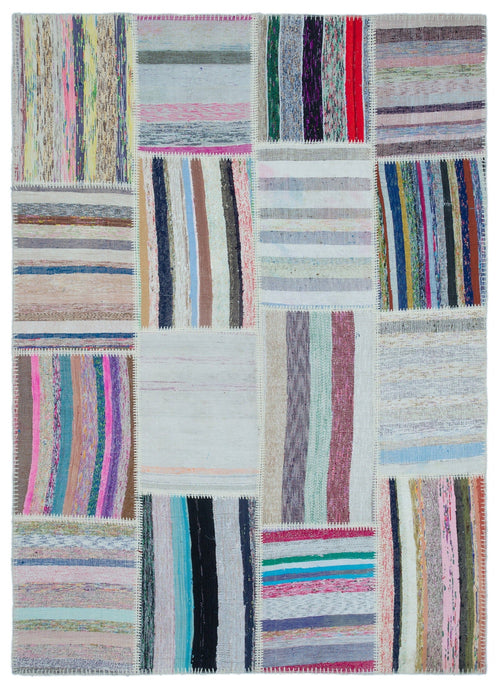 Teselya 25514 Beige Striped Wool Handmade Area Rug 5'3" x 7'3"