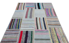 Teselya 25514 Beige Striped Wool Handmade Area Rug 5'3" x 7'3"