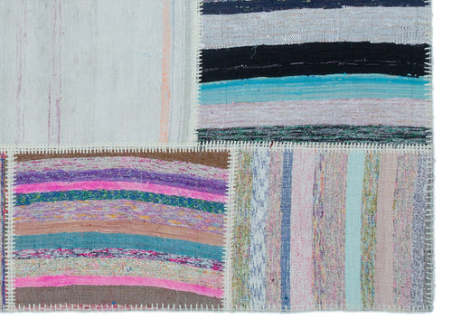 Teselya 25514 Beige Striped Wool Handmade Area Rug 5'3" x 7'3"