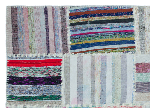 Teselya 25514 Beige Striped Wool Handmade Area Rug 5'3" x 7'3"