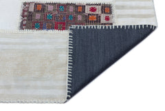 Teselya 25516 Beige Patchwork Wool Handmade Area Rug 5'3" x 7'8"