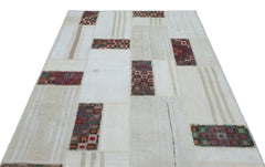 Teselya 25516 Beige Patchwork Wool Handmade Area Rug 5'3" x 7'8"