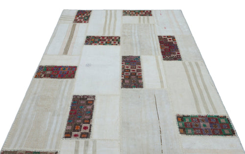 Teselya 25516 Beige Patchwork Wool Handmade Area Rug 5'3" x 7'8"