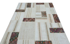 Teselya Beige Patchwork Wool Handmade Area Rug 5'3" x 7'9"