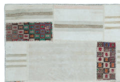 Teselya Beige Patchwork Wool Handmade Area Rug 5'3" x 7'9"