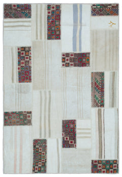 Teselya 25519 Beige Patchwork Wool Handmade Area Rug 5'3" x 7'8"