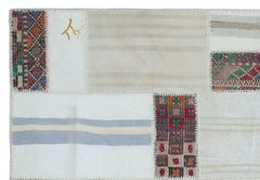 Teselya 25519 Beige Patchwork Wool Handmade Area Rug 5'3" x 7'8"