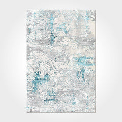 Modern Chenille Area Rug - Washable Non Slip Grey Blue Flatweave Carpet