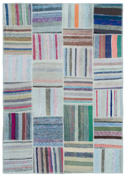 Teselya Beige Striped Wool Handmade Area Rug 5'2" x 7'4"