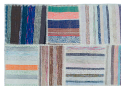 Teselya Beige Striped Wool Handmade Area Rug 5'2" x 7'4"