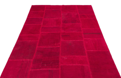 Teselya Pink Patchwork Wool Handmade Area Rug 5'1" x 7'5"