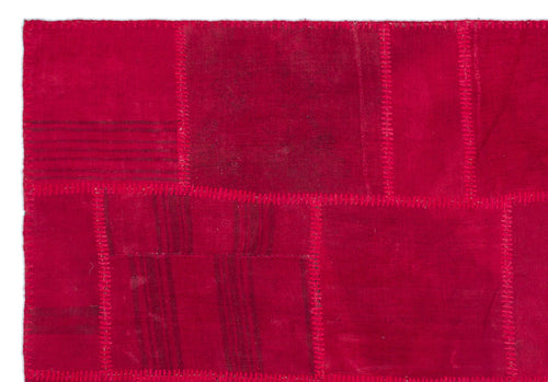 Teselya Pink Patchwork Wool Handmade Area Rug 5'1" x 7'5"