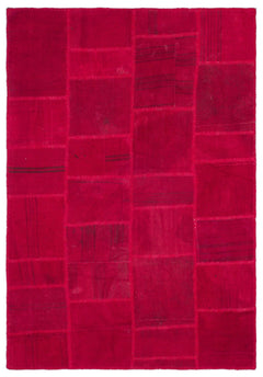 Teselya Pink Patchwork Wool Handmade Area Rug 5'1" x 7'5"