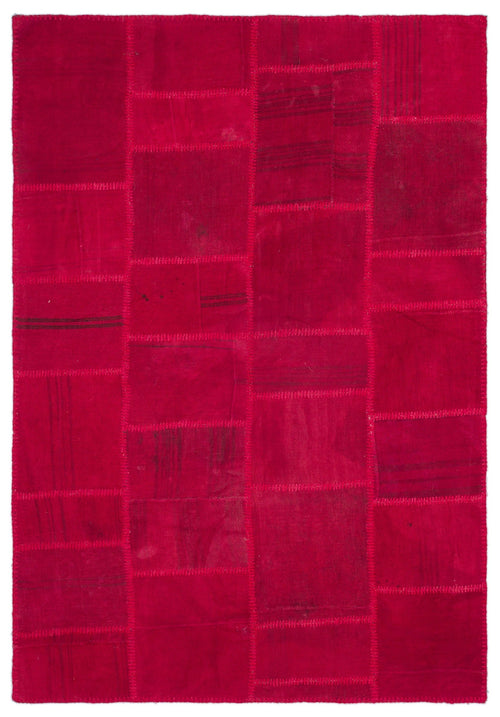 Teselya Pink Patchwork Wool Handmade Area Rug 5'1" x 7'5"