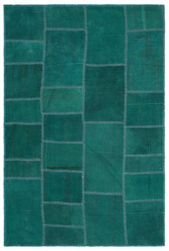 Teselya Turquoise Patchwork Wool Handmade Area Rug 5'1" x 7'9"