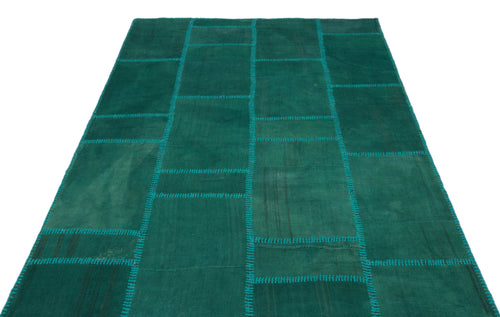 Teselya Turquoise Patchwork Wool Handmade Area Rug 5'3" x 7'8"
