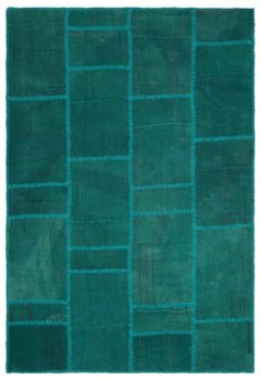 Teselya Turquoise Patchwork Wool Handmade Area Rug 5'3" x 7'8"
