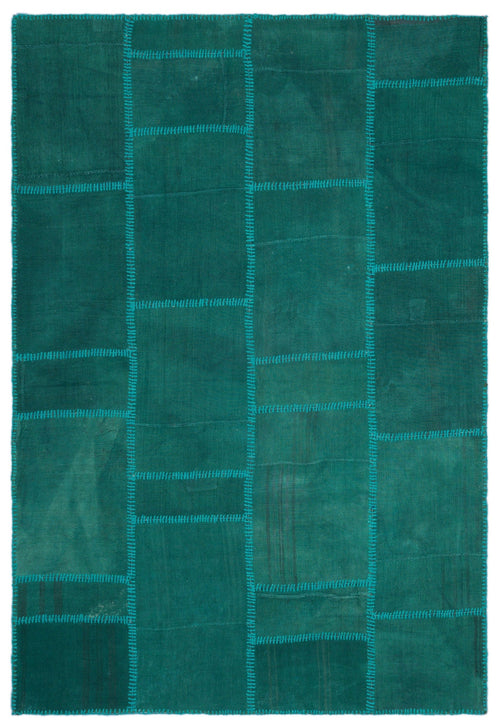 Teselya Turquoise Patchwork Wool Handmade Area Rug 5'3" x 7'8"
