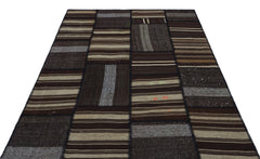 Teselya Brown Patchwork Wool Handmade Area Rug 5'4" x 7'7"