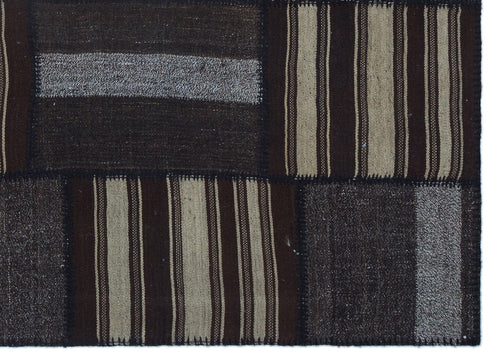 Teselya Brown Patchwork Wool Handmade Area Rug 5'4" x 7'7"
