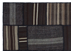 Teselya Brown Patchwork Wool Handmade Area Rug 5'4" x 7'7"