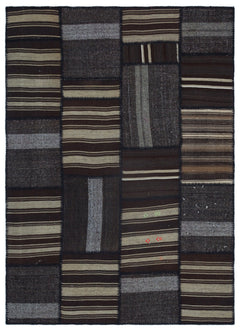 Teselya Brown Patchwork Wool Handmade Area Rug 5'4" x 7'7"