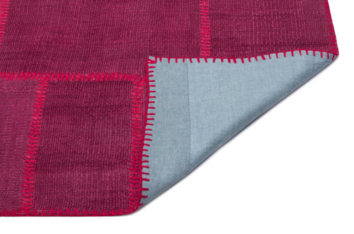 Teselya Pink Patchwork Wool Handmade Area Rug 5'4" x 7'7"