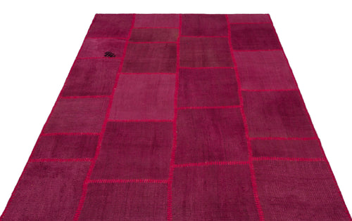 Teselya Pink Patchwork Wool Handmade Area Rug 5'4" x 7'7"