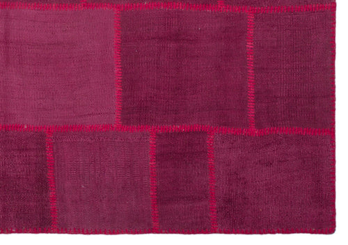 Teselya Pink Patchwork Wool Handmade Area Rug 5'4" x 7'7"