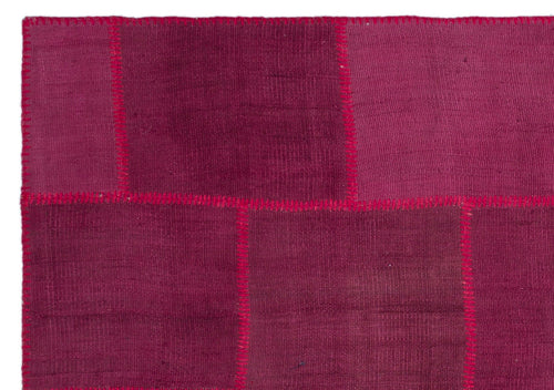 Teselya Pink Patchwork Wool Handmade Area Rug 5'4" x 7'7"