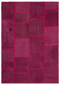 Teselya Pink Patchwork Wool Handmade Area Rug 5'4" x 7'7"