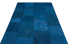 Teselya Blue Patchwork Wool Handmade Area Rug 5'1" x 7'7"
