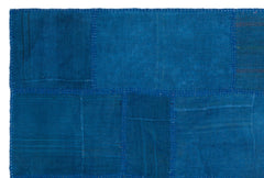 Teselya Blue Patchwork Wool Handmade Area Rug 5'1" x 7'7"