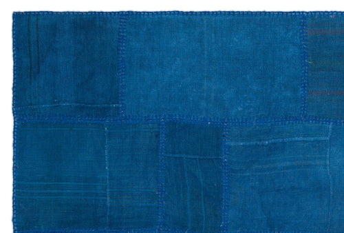 Teselya Blue Patchwork Wool Handmade Area Rug 5'1" x 7'7"