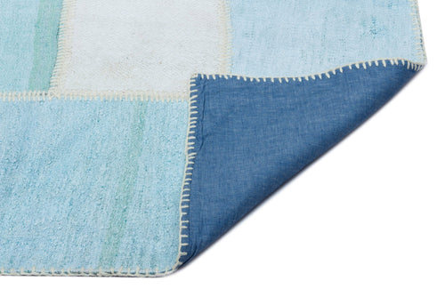 Teselya Blue Patchwork Wool Handmade Area Rug 5'1" x 7'6"