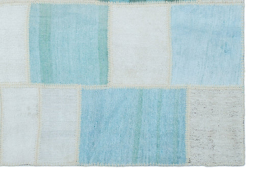 Teselya Blue Patchwork Wool Handmade Area Rug 5'1" x 7'6"